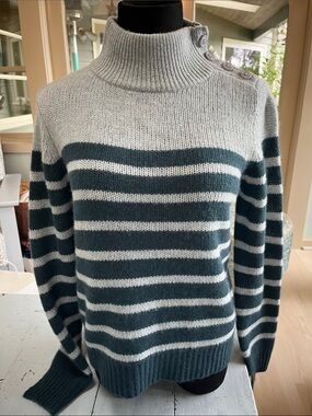 Striped Mock Neck Cashmere Sweater